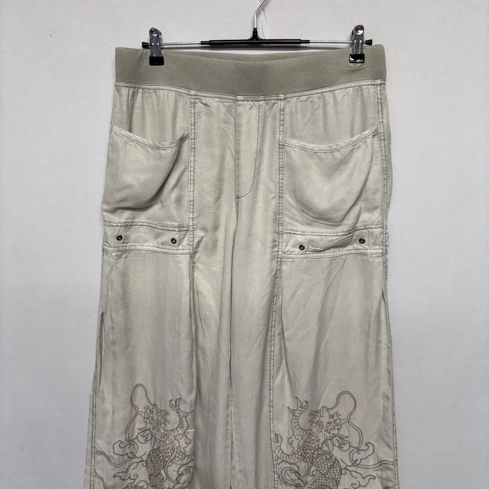XCVI Women Wide Leg Dragon Embroidered Pants Size Medium Pull On Lyocell D126 -6 - Picture 13 of 16